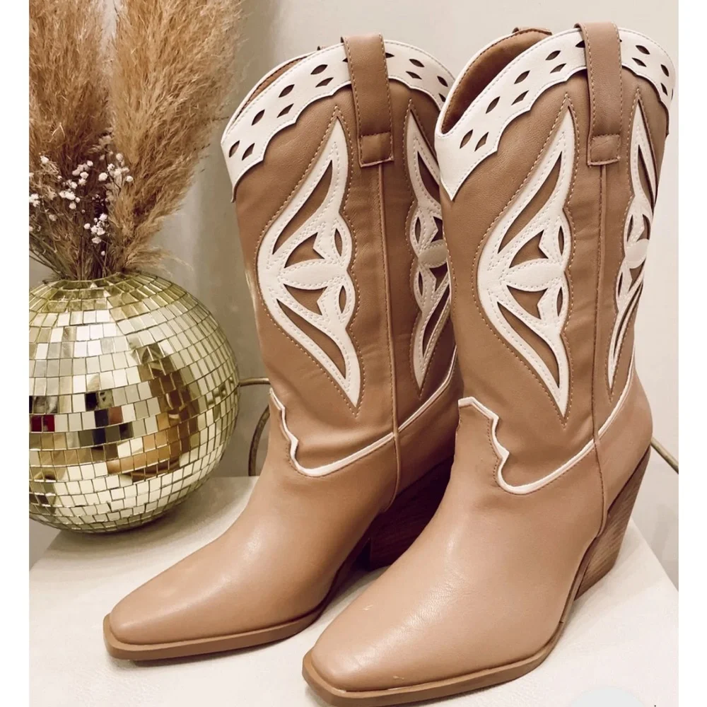 Billini Tan and White Western Heeled Boots - Picture 1 of 1